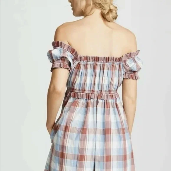 Ulla Johnson Plaid Off-Shoulder Jumpsuit Romper Elegant - Picture 6 of 11